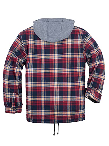 Image of COEVALS CLUB Men's Flannel Fleece Sherpa Quilted Lined Plaid Snap Work Shirt Jacket /Hooded