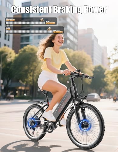 Image of Electric Bike for Adults, 1500W Peak E bike with 48V 12Ah Internal Removable Battery, 26 inch Electric Bicycle Up to 25MPH, 65 Miles Long Range, 5 Modes & 7 Speeds, Lightweight Cruiser E-bike for Commute