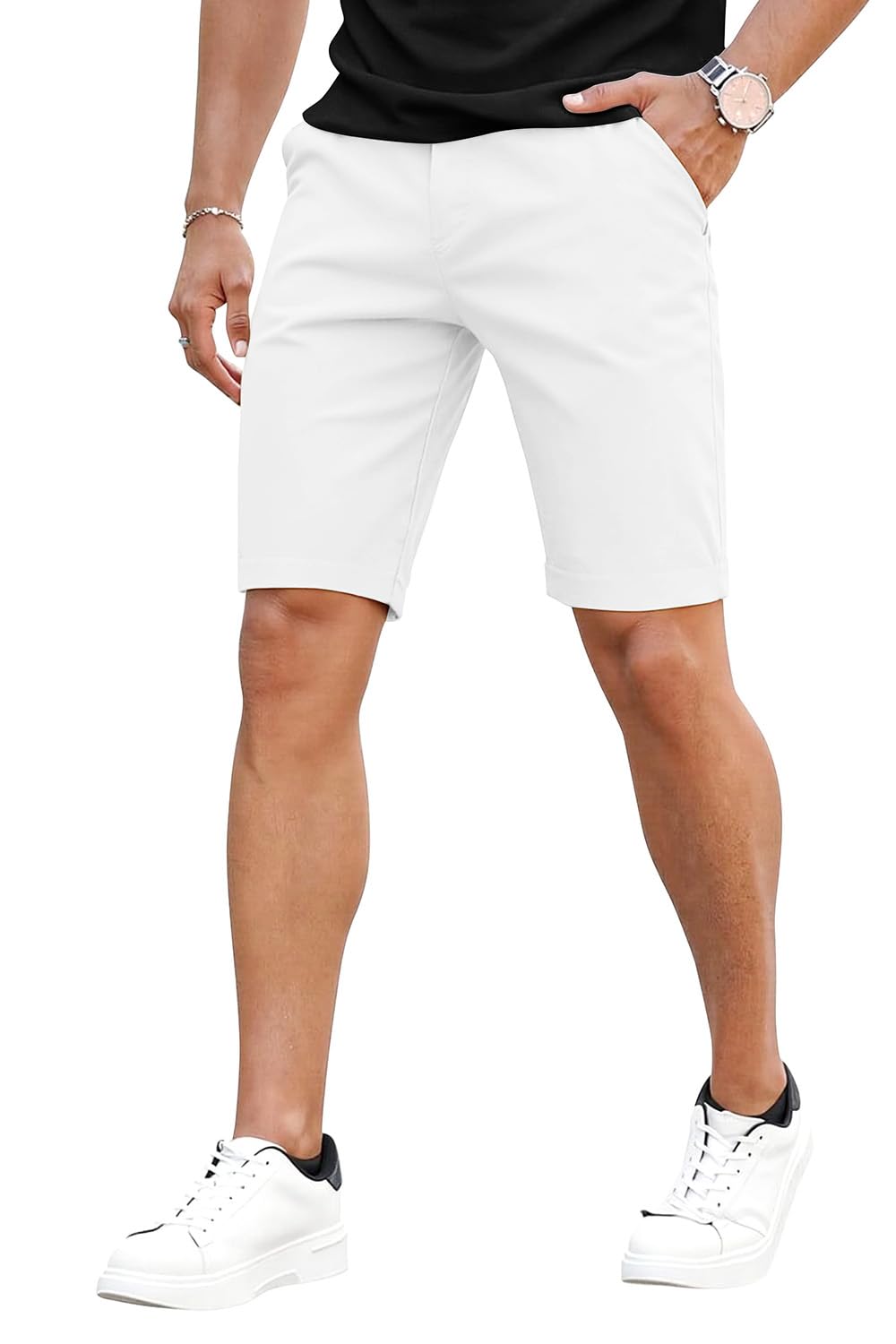GINGTTO Mens Slim Fit Shorts 9 Inseam Stretch Chino Shorts