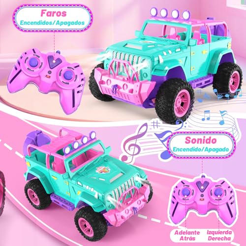 Miniatura 4 de Happygolucky Coche Teledirigido Con Muñeca Pegatinas, Juguete Regalo Para Niñas 3-10 Años, 4x4 Jeep Suv Rc Radiocontrol Y Cumpleaños