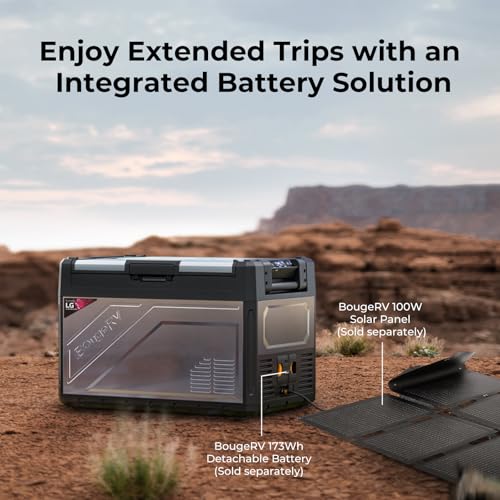 BougeRV 12 Volt Portable Refrigerator, 55 Quart Rocky V2.0 Dual Zone Car Fridge Freezer with APP Control, Compressor Cooler 12/24V DC, 110~240V AC for Overlanding, Camping, Travel, RV, Truck