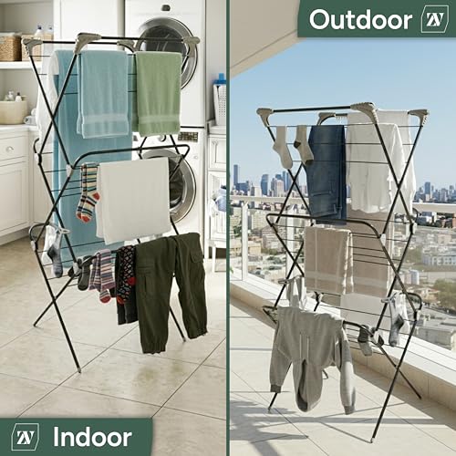 Zuvo Heavy Duty 3-Tier Clothes Airer - Folding Drying Rack | Freestanding Laundry Stand for Home & Flat | Indoor-Outdoor Space-Saving - Image 3