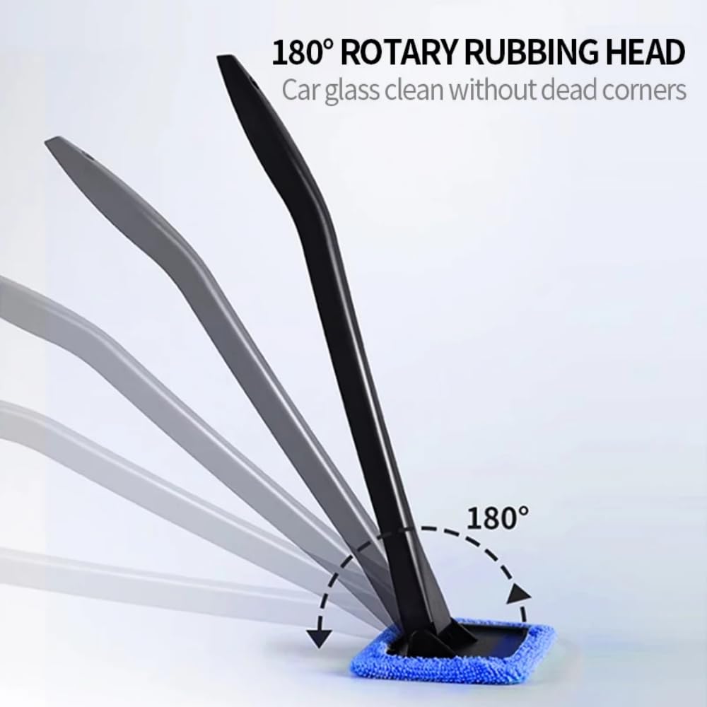 Windshield Cleaner Tool Car Window Cleaner with 6 Reusable and Washable Microfiber Pads and Extendable Handle Auto Inside Glass Wiper Kit (Blue)