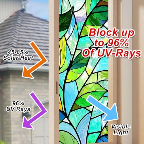 Vinilo decorativo para ventana BlissYard hojas verdes 44.96x100 cm miniatura 4