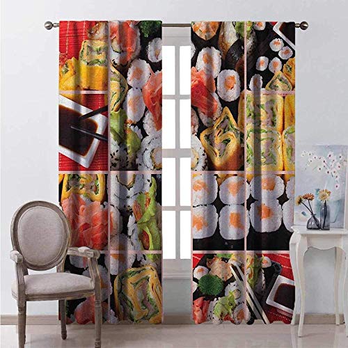MZCYL Cortina Opaca Cortinas de Salón Semi Opacas Térmicas Aislantes Ojales Cortina Cortinas Poliéster140x183cm Rollos de Carne cruda de Pescado Sushi Gourmet japonés para Resistente Rayos UV Protege