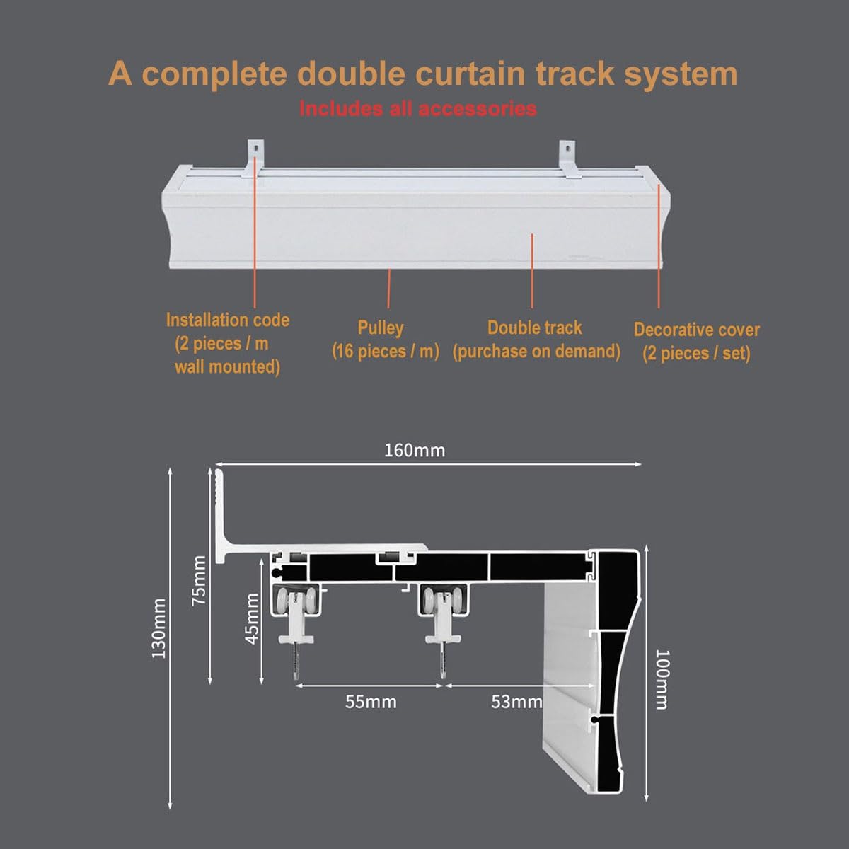 Doppellauf Vorhangsystem mit n Gleitrollen einfach zu installieren und zu bedienen ideal für Wohnzimmer Schlafzimmer stilvolle Fensterdekoration.
