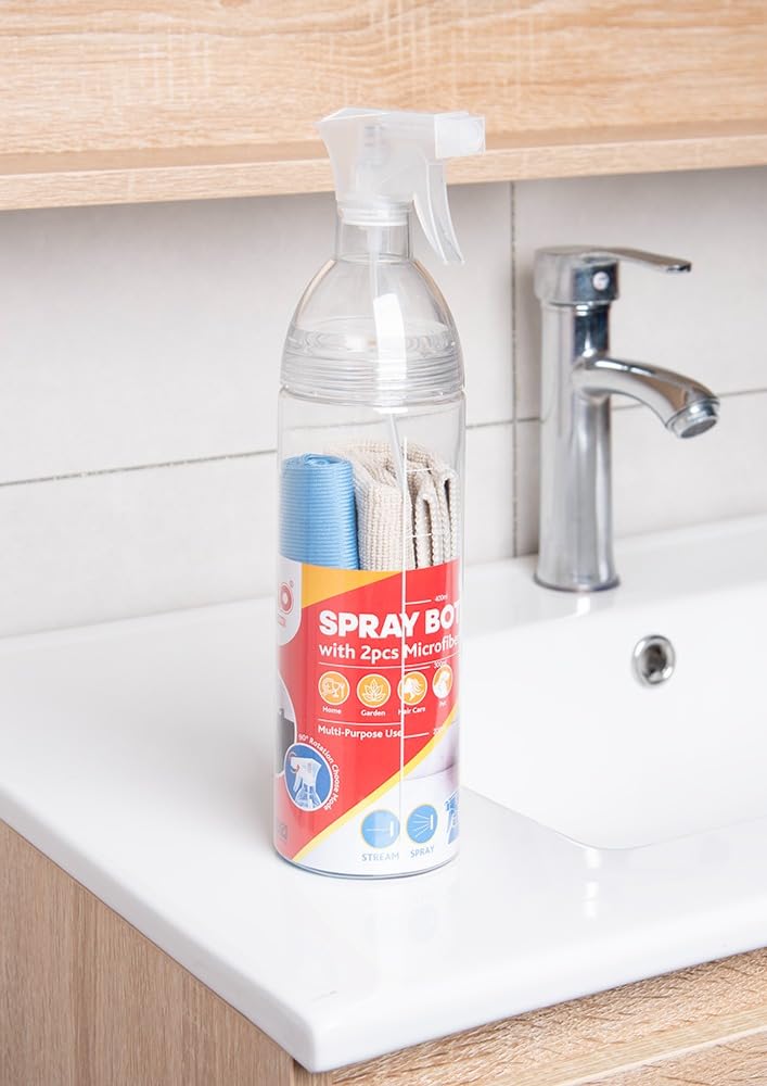 SBF Furniture Liao Multi-Purpose Spray Bottle with 2 Microfiber Cleaning Cloths (600ml) | Adjustable Stream & Mist Spray | Refillable Plastic Bottle for Home, Kitchen, Garden & Car Cleaning-picture-3