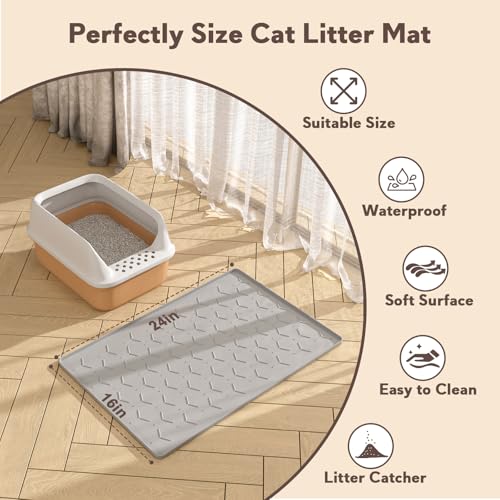 Image of Garoopion Silicone Cat Litter Mat 24x16 inch, Easy to Clean, Gray