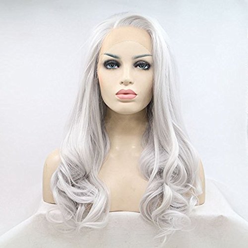 Fashion Silver Grey Lace Front Wigs For White Women SeraphicWig Long Wavy Gray Synthetic Wig Heat Resistant Fiber Hair Half Hand Tied 22 inches