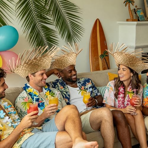 Aneco 6 Pieces Hawaii Straw Hats Adults Straw Luau Hats Beachcomber Hat Puerto Rico Pava Hat Scarecrow Costume Accessory by Aneco - Image 4
