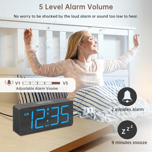 Image of DreamSky Wooden Digital Alarm Clock for Bedroom with Large Numbers | Desk Clocks for Living Room, Dimmer, Loud Alarm for Heavy Sleepers with Volume Control, DST, Office Wood Decor (Plug-in)