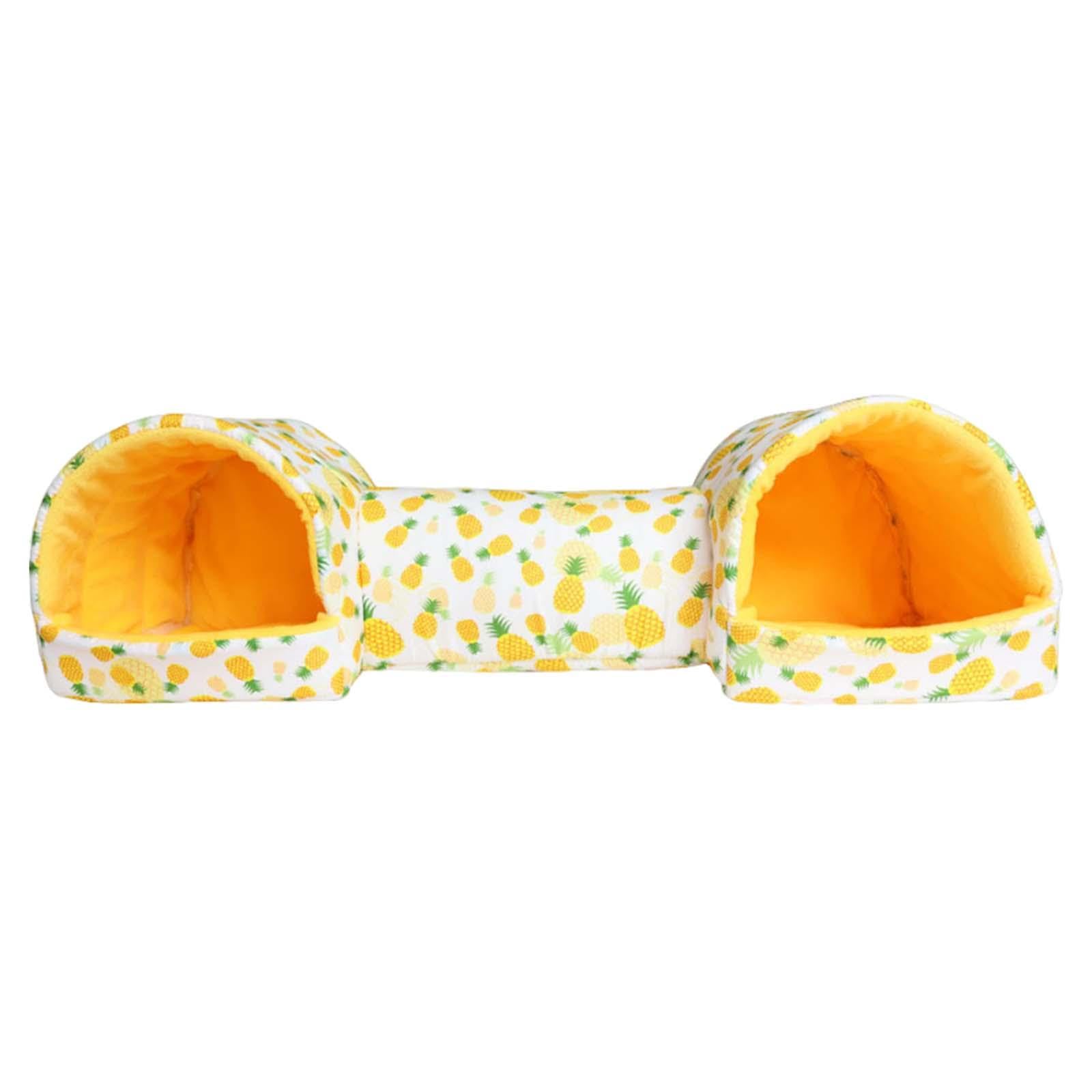 Milageto Hamster Hideout Guinea Pig Tunnel and Bed Hideaway Portable Guinea Pig Bed Small Animal House for Mice, Ferret, Yellow pineapple
