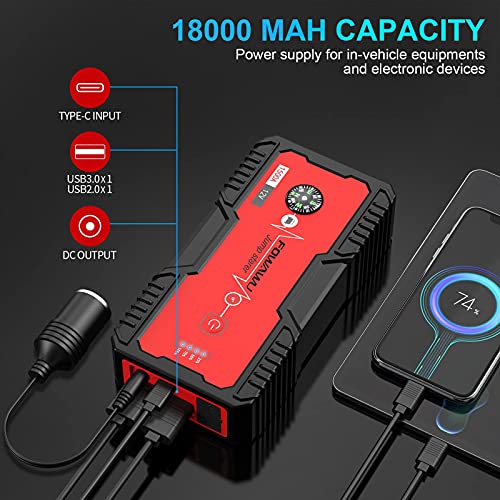 FOWAWU-18000mAH-1500A-Avviatore-Batteria-AutoPortatile-Avviatore-di-Emergenza-Auto-Camion-MotoBenzina-70LDiesel-55LAvviatore-Batteria-Emergenza-DC-12VUSBQC30Torcia-a-LEDJump-Starter-Auto