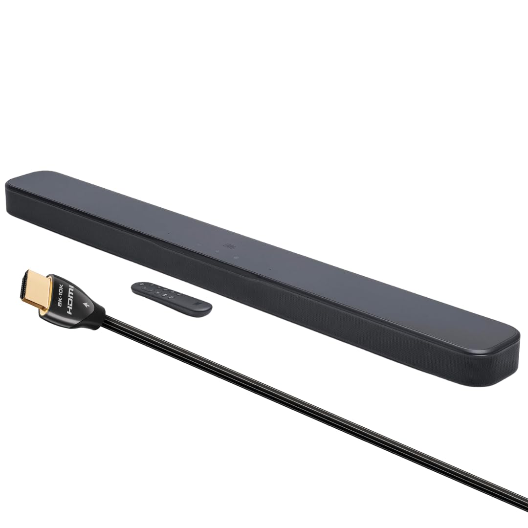 JBL Bar 300MK2-5.0 Channel All-in-one soundbar with Dolby Atmos®, MultiBeam™ 3.0 with Wireless subwoofer (6.5") with High Speed 2.1 HDMI Cable - 8K/10K, 48Gbps - 2.25m