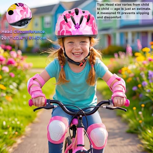 Image of Lamsion Kids Helmet Adjustable Protective Gear Set for Ages 3-8 Girls Boys | Lightweight pink helmet & knee /elbow /wrist pads for toddlers, great for bike /scooter /skate. Ventilated & impact-resistant