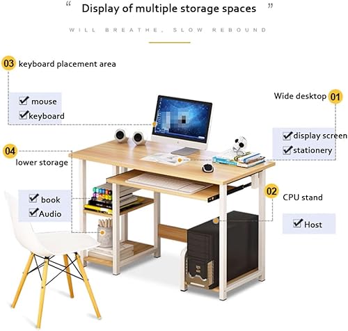 Miniatura 4 de Escritorio para computadora con estantes de almacenamiento y bandeja para teclado, escritorio de oficina en casa de 40 pulgadas con soporte para