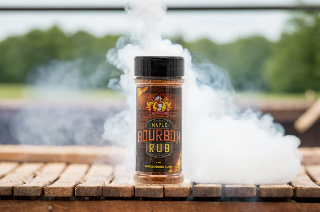 MeatSoHornyMaple Bourbon Rub Seasoning, No Added Gluten BBQ Spice Blend for Pork, Chicken, Steak, Beef, Turkey, Vegetables, Low Sugar, Natural, MSG Free Grilling and Cooking Dry Rub, 4 Oz