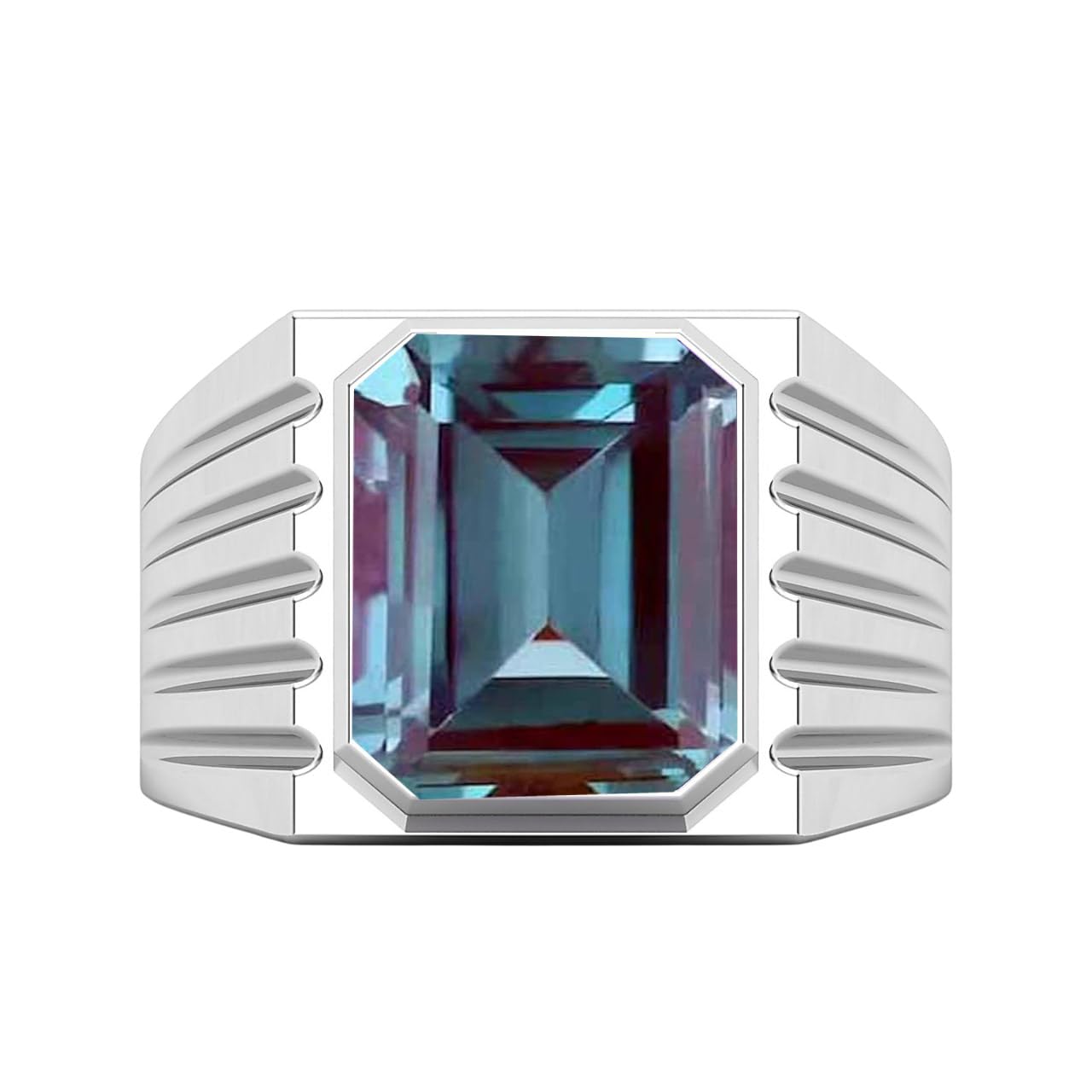 GEMS VIBESGems Vibes 925 Sterling Silver Emerald Cut Alexandrite Ring For Men Statement Ring Color Chang Alexandrite Ring Best Gift For Him June Birthstone Signet Ring (Yellow Gold) size T (10)
