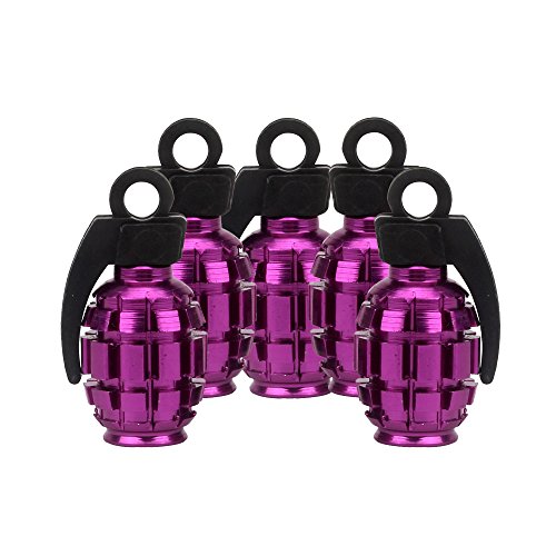 SENZEAL 5pcs Grenade Bomb Tire Valve Caps en Alliage D'aluminium Roue Air Tige Casquettes De Poussière Violet Cover