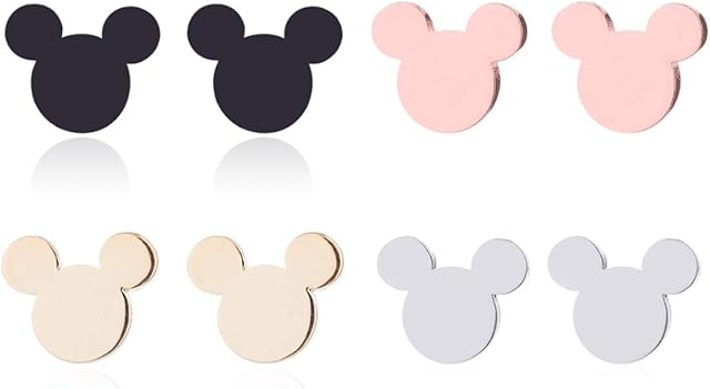 MixiuEuro Women Girls Mouse Earrings 4Pairs Gold Plated Stainless Steel Mickey Mouse Stud Earrings set Gift For Girls Child Boy Nickel Free