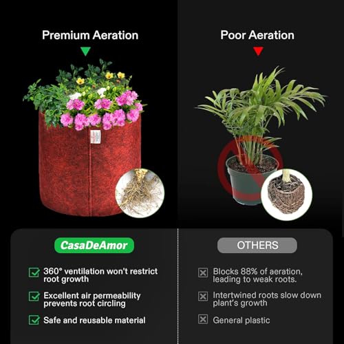 Image of Casa De Amor 400 GSM Geo Fabric Plant Grow Bag Suitable for Terrace and Flowers Vegetable Gardening (Maroon, 10x10 Inch Pack of 3)