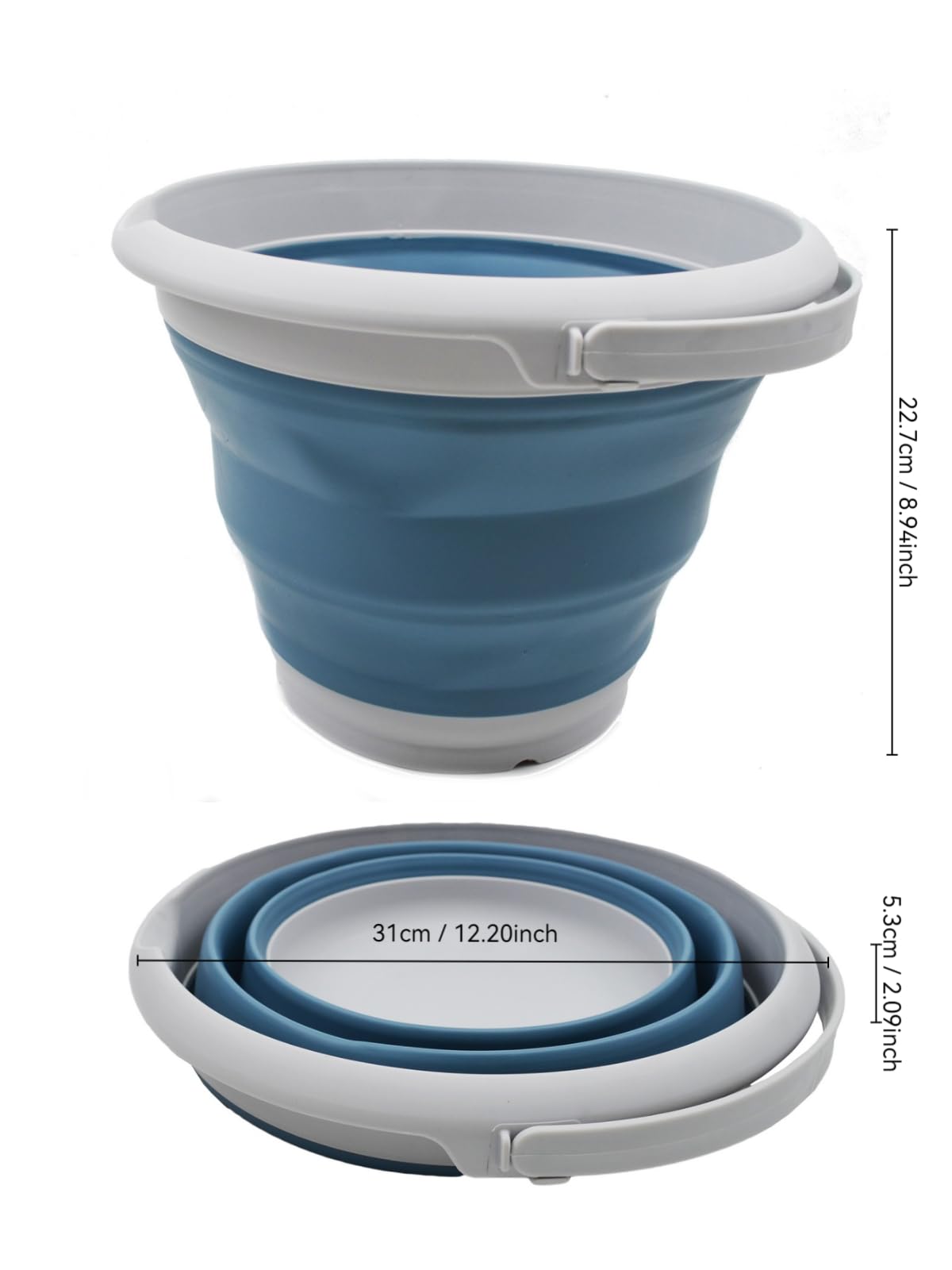 Secchio pieghevole in plastica da 8.5 L, pieghevole, rotondo, secchio per l'acqua portatile per la pesca,