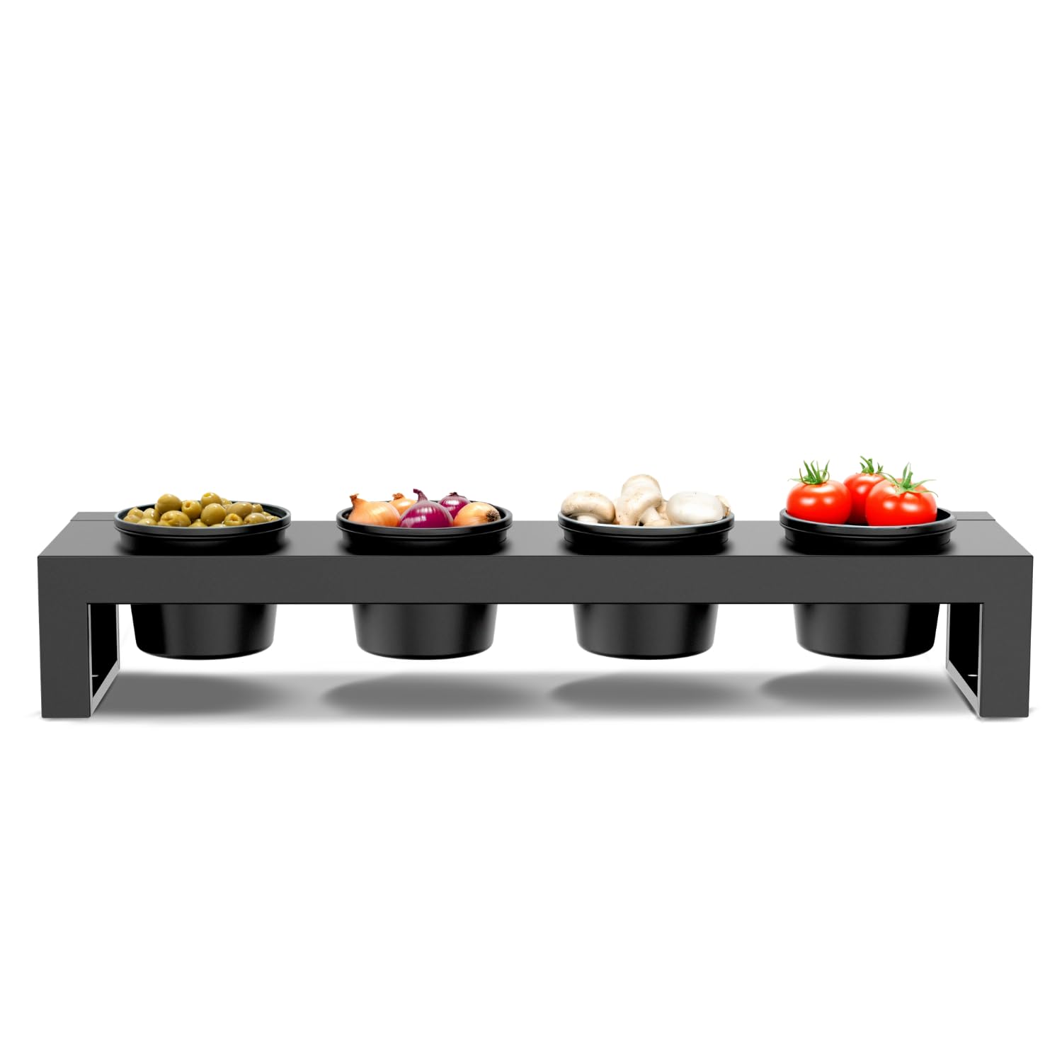 Cozze® Estación de Toppings para Cocina de Exterior – 4 Cuencos antiadherentes, para Colgar en Back Grid y Estaciones Cozze, también para Mesa, Negro Mate