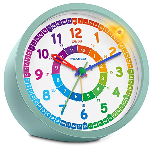 Peakeep Analog Alarm Clock For Kids Learning To Tell Time, Battery Operated For Teenagers Boys Girls Bedrooms (Aqua) #TOP19