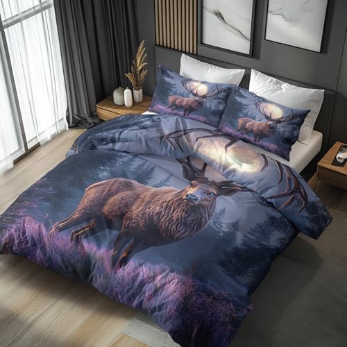 Housse de couette microfibre douce et résistante motif élan pour un sommeil de qualité