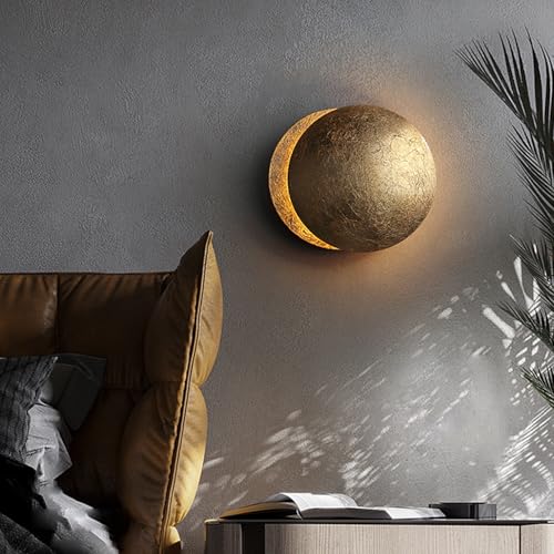 ULUKQZWJ Gold Brass Indoor Ambient Wall Lamp,Modern LED Round Wall Lamp Rotatable Wall Sconce Gold Brass Indoor Ambient Wall Lamp for Aisle Hallway Corridor Bedside Living Room