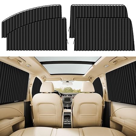 Image of MIEMPIRE 4 pcs Car Curtain Magnetic Window Cover Set for Side and Rear Glass | Removable Privacy Shade with Smooth Sliding Design for Car Interior Comfort
