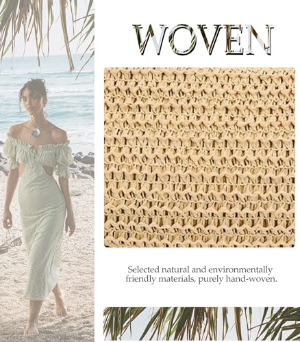 Image of Straw Crossbody Bags for Women Beach Woven Hobo Handbag Summer Chic Crescent Shoulder Purses with Adjustable Strap 2025 Khaki