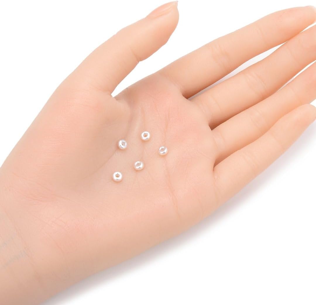 20pcs Adabele Authentic 925 Sterling Silver Hypoallergenic Small Puffy Rondelle Loose Beads 4mm (0.16 Inch) Spacer (Large Hole 1.5mm) for DIY Craft Jewelry Making SS48