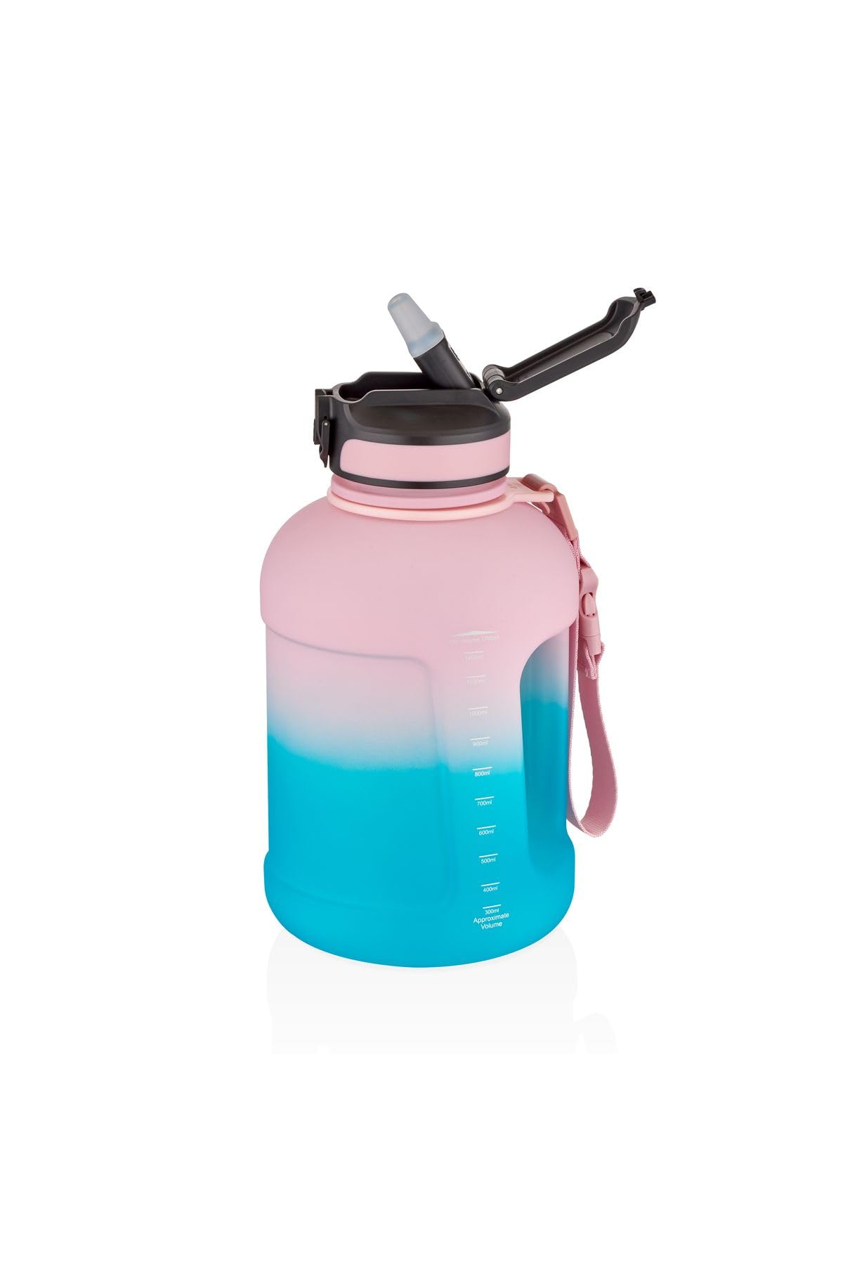 1700ml Çift Renk Pipetli Taşıma Askılı Kulplu Softtouch Motivasyon Su Matarası SM-3067-PEMBETURKUAZ