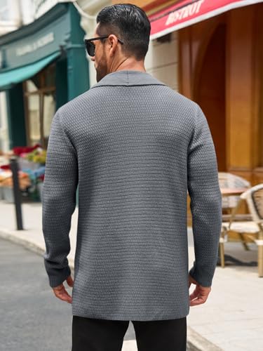 Runcati Mens Cardigan Sweater Shawl Collar Cable Knit Cardiagn Long Winter Open Front Sweaters with Pockets3