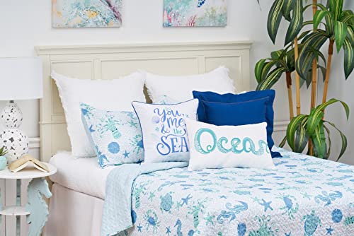 C&F Home Outlook Beach Ocean Coastal Blue Seahorse Turtle Crab Octopus Starfish Sand Dollar King 3-Piece Beach Reversible Coverlet Lightweight Quilt Set with 2 King Shams King 3 Piece Set Blue