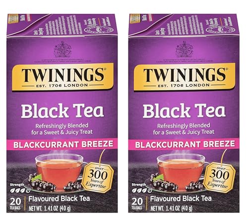 Twinings Blackcurrant Breeze Black Tea Individually Wrapped Bags, 20 Count (Pack of 2), Sweet, Tangy Taste, Caffeinated, Enjoy Hot or Iced, 40 Teabags