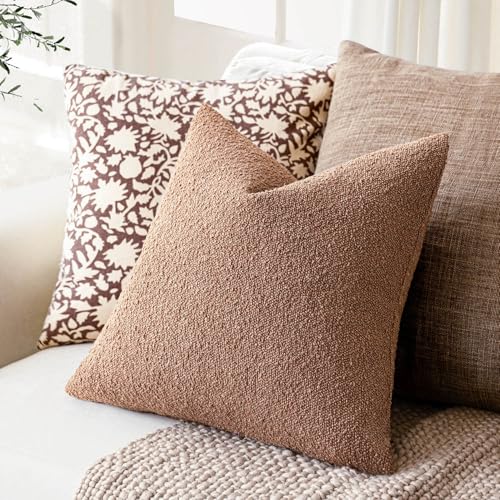 Image of Foindtower Set of 2, Decorative Textured Boucle Throw Pillow Covers Accent Solid Pillow Cases Neutral Couch Cushion Case for Chair Sofa Bedroom Living Room Home Decor 16x16 Inch Dusty Orange Hazel