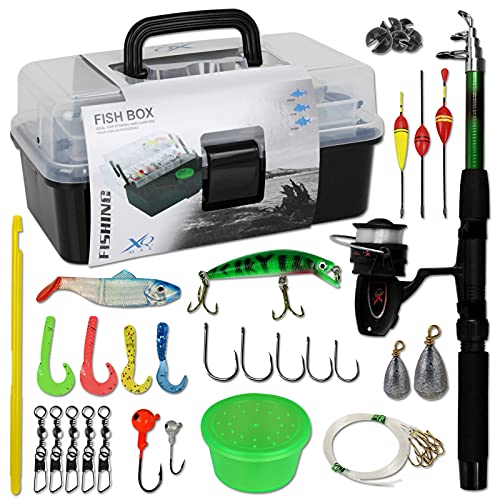 Angelkoffer mit Zubehör Teleskoprute Angelspule Angelbox Angelset Angelrute Anfänger Kinder Komplettset