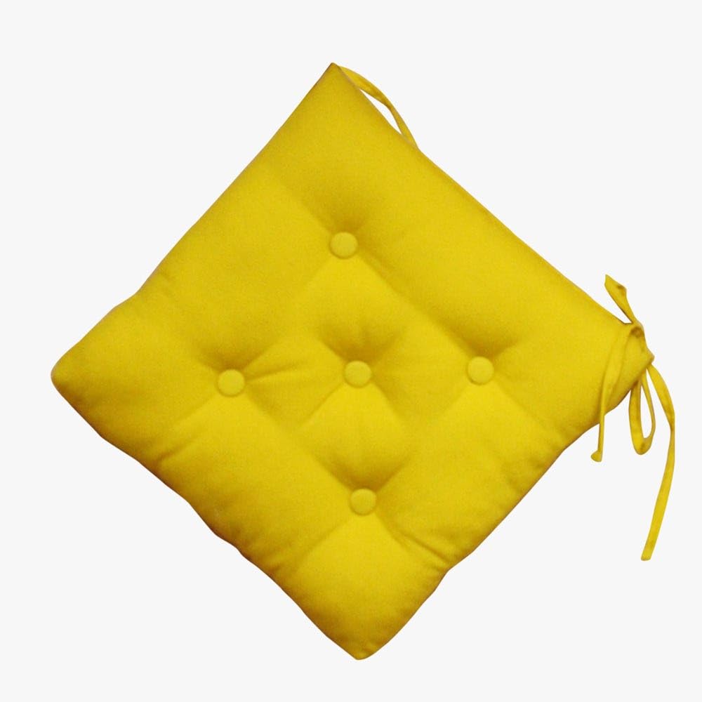 Danube Home Ayaana Chair Pad 400 Gm | Polyester Canvas Dyed Soft Chair Seat Pads, Comfortable Chairpad Cushions For Indoor Outdoor Garden Patio Kitchen Office Chairs Dining L 40 X W 40 cm-Yellow