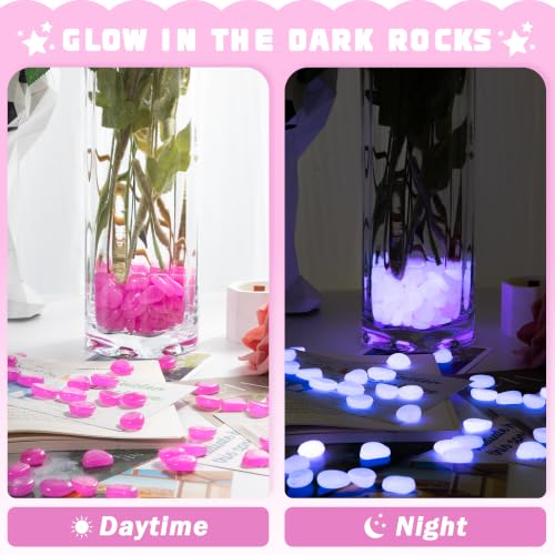 Image of OSOPOLA 150 PCS Glow in The Dark Rocks - Purple Luminous Stones | Fish Tank Accessories Turtle DIY Decor Pebbles for Fairy Garden Yard FD05DP150