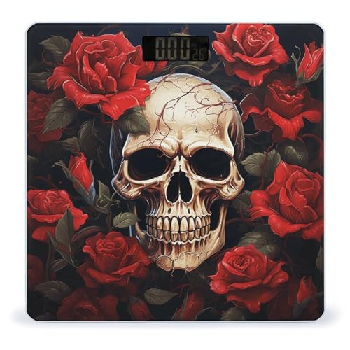 Báscula digital corporal roja Skull Rose de alta precisión miniatura 1