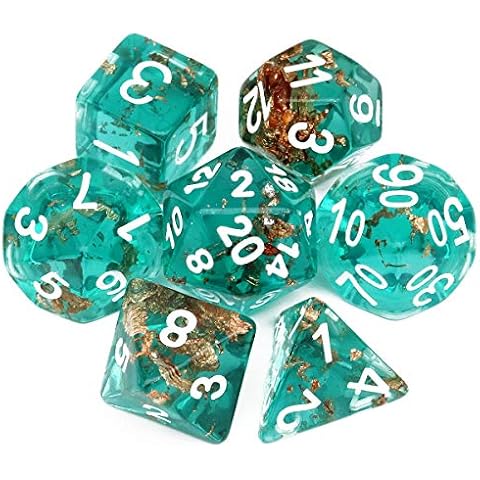 Haxtec 7PCS DND Dice Set Teal Rosegold Foil Dragon Dice for D&D(Dungeons and Dragons TTRPG-Wonderland Cover