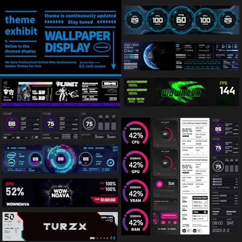 Image of WOWNOVA 9.2 inch LCD Screen Inside PC Case Computer Temp Monitor Screen, 1 Click 1 Cable to Get Started Quickly PC Temperature Display IPS Sensor Panel CPU RAM HDD Data FPS Mini Monitor (White)