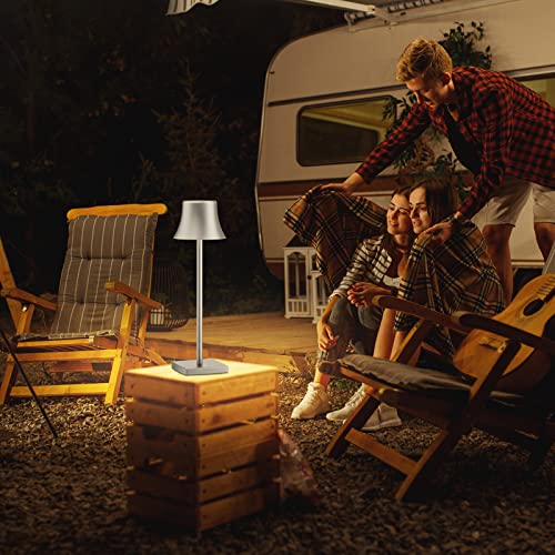 2 Pack LED Cordless Table Lamps Rechargeable,5000mAh Battery Operated Table Light,3 Color Stepless Dimming,Portable Small Desk Lamp in Aluminum for Party Patio Restaurant Indoor/Outdoor(Silver)