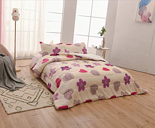 Foren Tex Manta para Cama y sófa Franela con Sherpa Blanca ((S-3081 + Bajera, Cama 90)) Llevan Fundas de Almohada (50x70) más una Bajera Ajustable Extra Suave Súper Cálida
