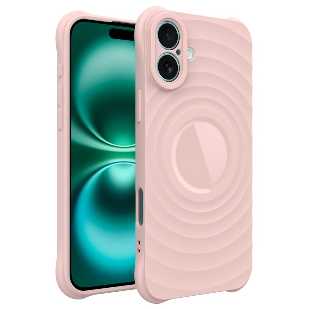 GUNPRIO Case for iPhone 16, Thin Slim Stylish Ripple Pattern Design, iPhone 16 Protective Cover 6.1 inch, Pink