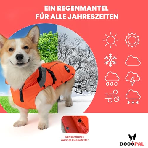 DOGOPAL 2in1 Allwetter-Hundemantel – Wasserdichter Hunderegenmantel mit herausnehmbarem Fleece – Regenmantel Hund für große, mittlere & kleine Hunde (Orange, XL)