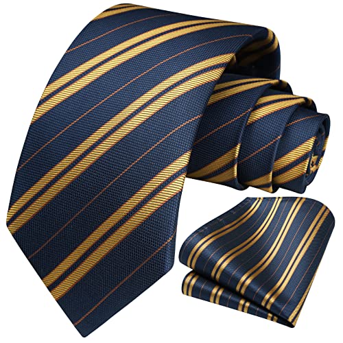 Image of HISDERN Mens Tie Striped Ties and Handkerchief Set Business Formal Woven Pocket Square Wedding College Stripe Necktie