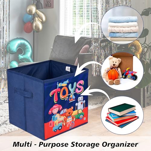 Image of Kuber Industries Pack of 2 Storage Box | Square Toy Storage Box | Wardrobe Organizer for Clothes-Books-Toys-Stationary | Drawer Organizer Box with Handle | Disney-Print | Navy Blue & Pink